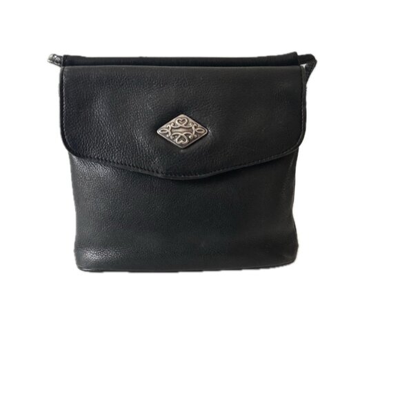 Fossil Vintage Leather Crossbody Bag Classic Black w Silver Snap Flap Pockets - Picture 3 of 8